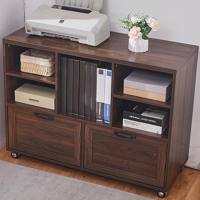 40" Lateral File Cabinet,Farmhouse Wood Small Home Office Storage with Wheels,Filing Cabinet with 2 Drawers for Legal/Letter/ A4 Size (Brown)