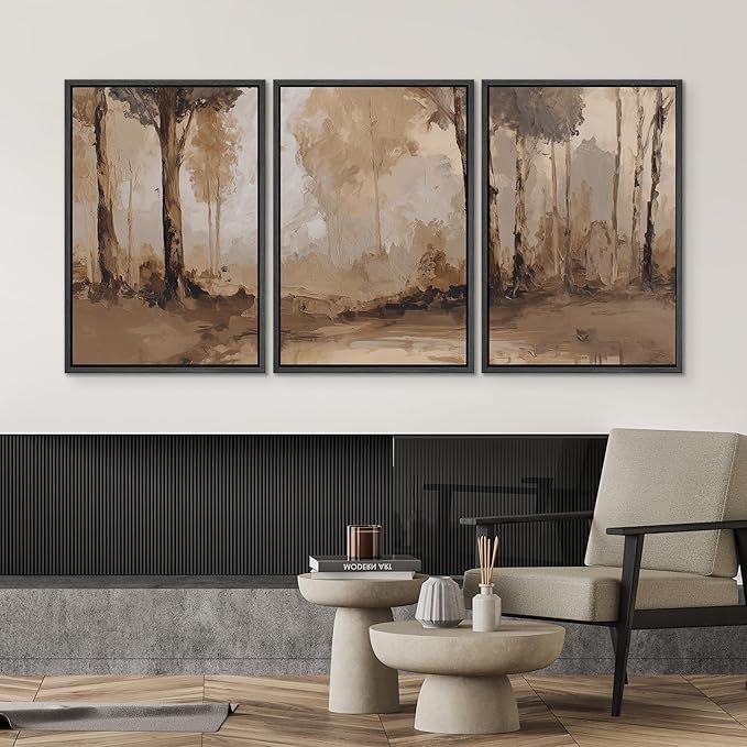 SIGNWIN Framed Canvas Print Wall Art Set Warm Neutral Woodland Trees Abstract Illustrations Modern Art Decorative Nordic Abstract for Living Room, Bedroom, Office - 16"x24"x3 Black