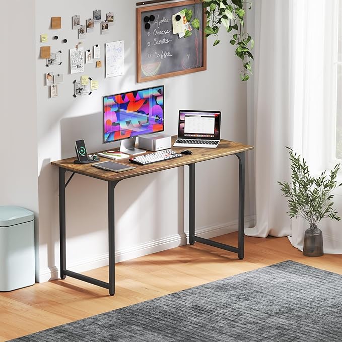 47 inch Computer Desk Modern Writing Desk,Simple Study Table,Industrial Office Desk,Sturdy Laptop Table for Home Office,Brown
