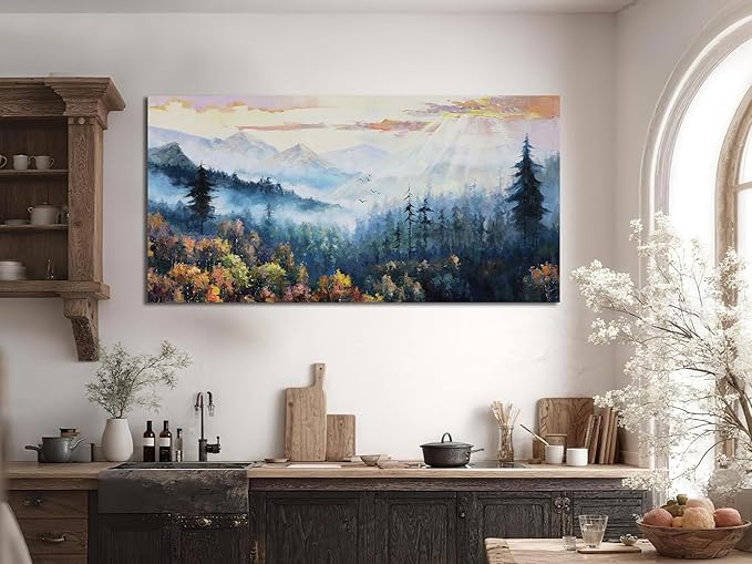 Arjun Forest Wall Art Vintage Large Landscape Canvas for Living Room Nature Painting Modern Pine Tree Scenery Picture Bedroom, Mountain Artwork Bathroom Office Home Wall Decor 40"x20"