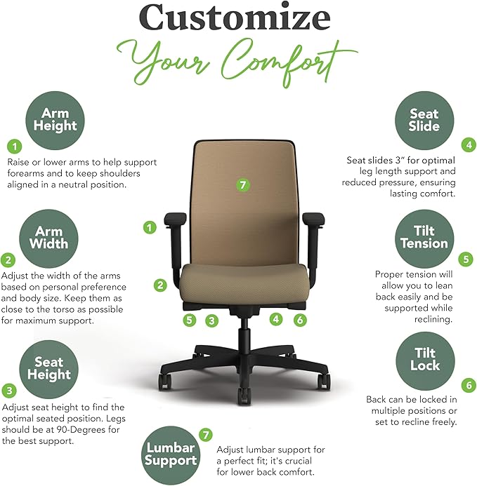 HON Ignition 2.0 Low Back Task Chair, Spectrum Mesh, Advanced Synchro-Tilt Control, Office Chair with Lumbar Support, Height and Width Adjustable Arms, Black Frame, Quicksand