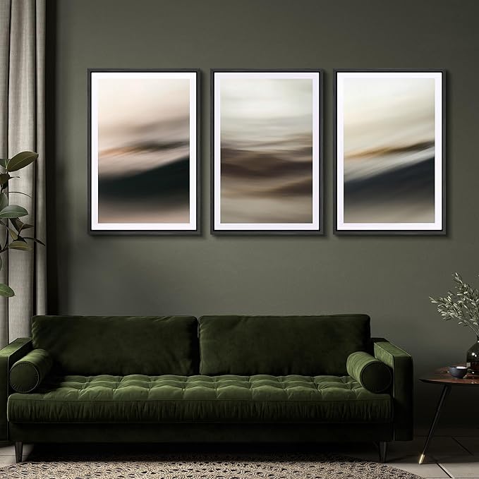 SIGNFORD Framed Wall Art Print Set Neutral Coastal Abstract Minimalist Ocean-Inspired Digital Art Modern Art Contemporary for Living Room, Bedroom, Office - 24"x36"x3 Black