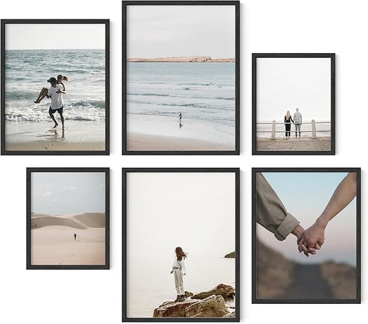 HAUS AND HUES Black Frames for Gallery Wall - Set of 6 Picture Collage Frames for Wall, picture Frame Sets for Wall Collage, Gallery Wall Frame Set (Two 8x10, Two 11x14, Two 12x16 Framed Black)