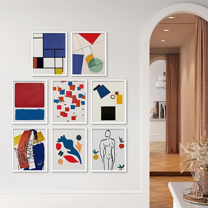 SIGNWIN Framed Poster Bathroom Decor, Wall Art Room Decor Multicolor for Living Room, Bedroom, Office Mondrian Color Block Matisse Nude Dancer Nature Abstract Shapes - 12"x16"x 8 White