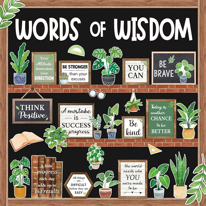 57 Pcs Plant Bulletin Board Set Inspirational Flower Bulletin Board Decoration Positive Cutout Classroom Decoration for School Office Home Teacher Classroom Wall Supplies