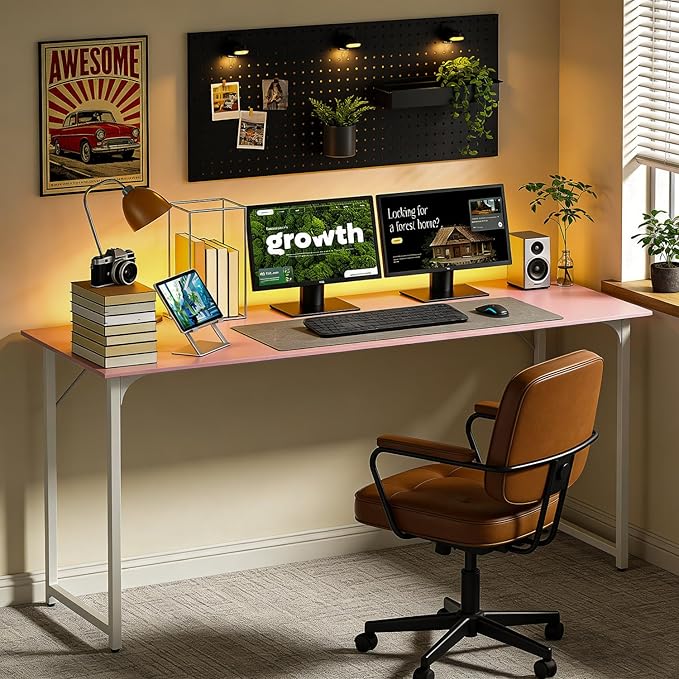 BestOffice Computer Desk,Home Office Desk, Modern Simple Style for Home Office Study Writing (Pink, 55 Inch)