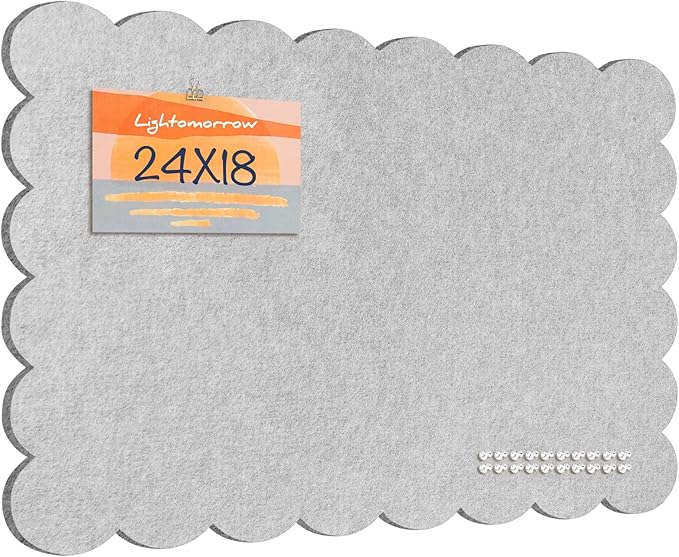 Scalloped Bulletin Board, 24 x 18 Inches Felt Pin Board - Decorative Cork Alternative for Wall, Foldable Picture Self-Adhesive Vision Prayer Board with 20 Pushpins - Light Gray