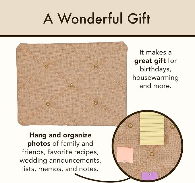 Burlap Covered with Criss-Cross Twine Bulletin Picture & Memo Board, 11.75 x 15.75