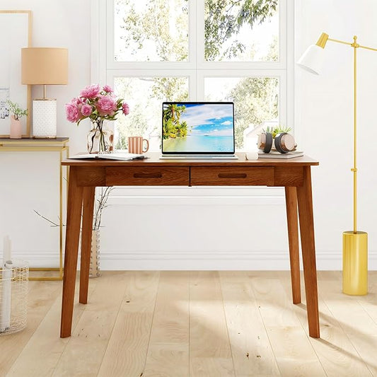 Home Office Computer Desk Coner Desk with 2 Drawers, Study Writing Table for Home Office, Study, Honey Wood (39.3 ”W x 23.6”D x 29.1”H)