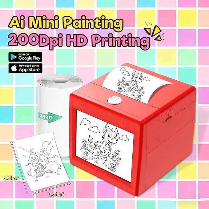 Smart AI Voice Sticker Printer Box, Mini Thermal Label Printer with Display, Inkless Portable Sticker Maker for Home, Office, Study & DIY Projects, 5 Rolls Paper Included