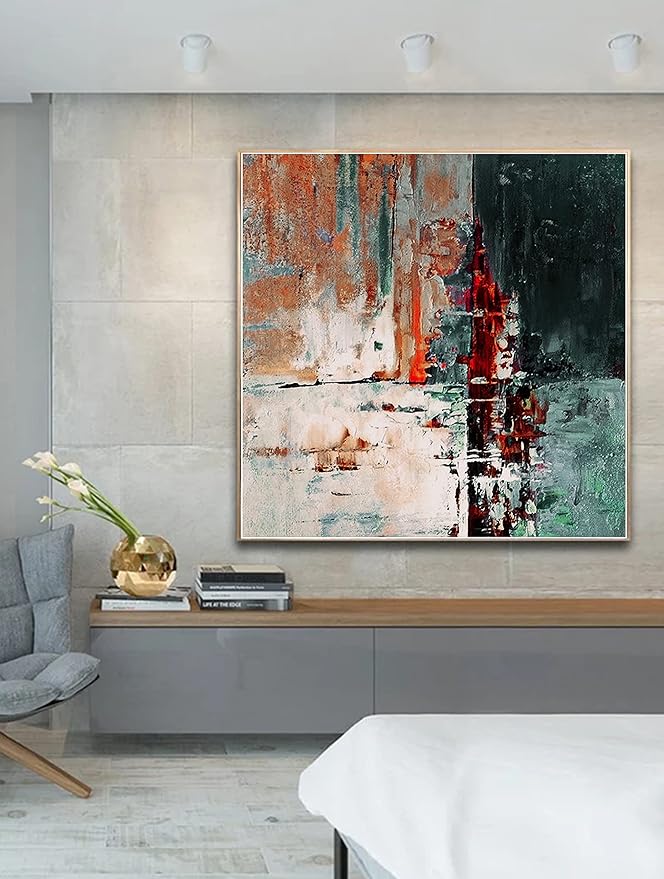 Abstract Large Painting Original Abstract Blue Blue Red Color Original Canvas Wall Art Oil Abstract Painting Acrylic Minimalist Painting 50x50 inches