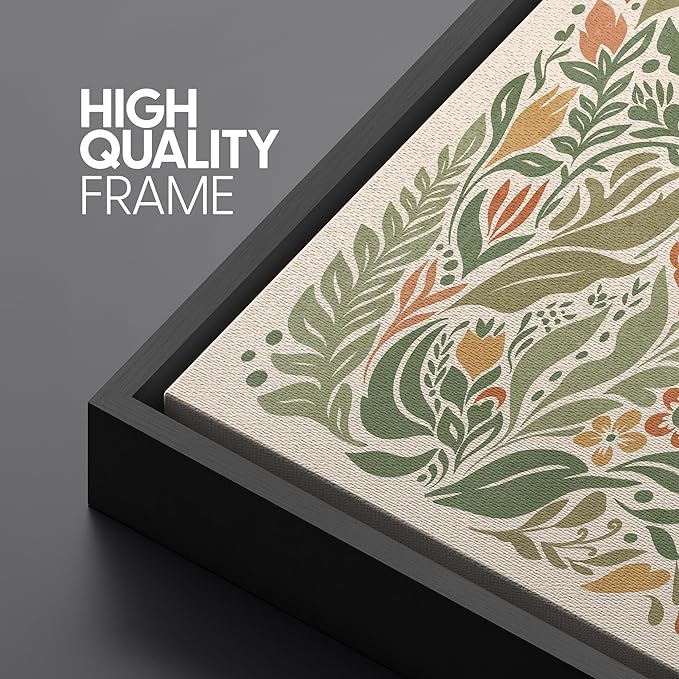 SIGNFORD Extra Large Framed Canvas Folk Floral Garden in Earth Tones Illustrations Modern Art Calm Warm for Living Room, Bedroom, Office - 60"x30"