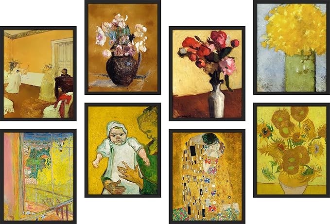 SIGNWIN Framed Poster Bathroom Decor 11"x14"x 8 Black, Wall Art Room Decor Multicolor for Living Room, Bedroom, Office Gustav Klimt Van Gogh Sunflower Classic Vintage Illustrations Bohemian