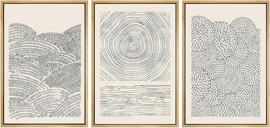 SIGNWIN Framed Canvas Print Wall Art Set Geometric Spiral Ring Wave Pattern Abstract Shapes Cozy Neutral Modern Art Decorative Contemporary Minimal for Living Room, Bedroom, Office - 16"x24"x3 Natural