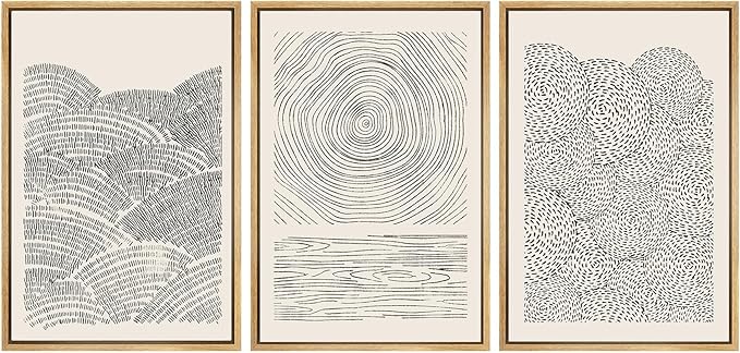 SIGNWIN Framed Canvas Print Wall Art Set Geometric Spiral Ring Wave Pattern Abstract Shapes Cozy Neutral Modern Art Decorative Contemporary Minimal for Living Room, Bedroom, Office - 24"x36"x3 Natural