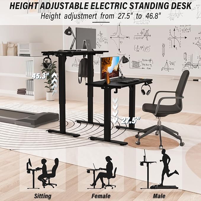 Kingant Standing Desk Height Adjustable Small Electric Stand Up Desks [40 x 20 Inch] - Ergonomic Sit Stand Desk Rising Desks for Home Office Computer Desk Stand Desk Workstation with Cable Management