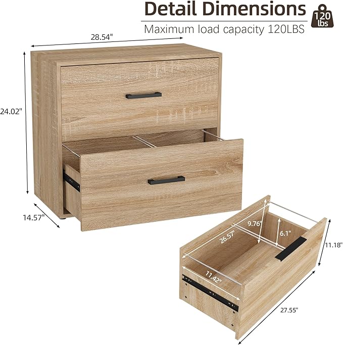 2 Drawer Lateral File Cabinets, Wooden File Cabinets for Home Office, Large Office Filing Cabinet with Drawer, Printer Stand for Hanging Files/Letter/Legal Size, Oak