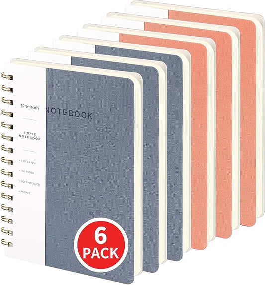 Spiral Notebook-5.75" x 8.125" College Ruled Journal with Inner Pockets and 160 Pages,PU Leather Cover Business Journal, Twin-Wire Binding Notebook Perfect for Office & Home School Supplies 6 pack Reefblue/Pink