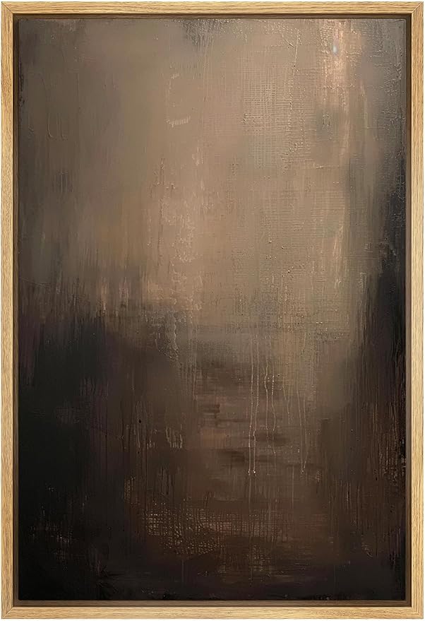 SIGNFORD Framed Canvas Print Wall Art Abstract Textured Dark Shades Illustrations Modern Art Decorative Bohemian Calm for Living Room, Bedroom, Office - 24"x36" Natural