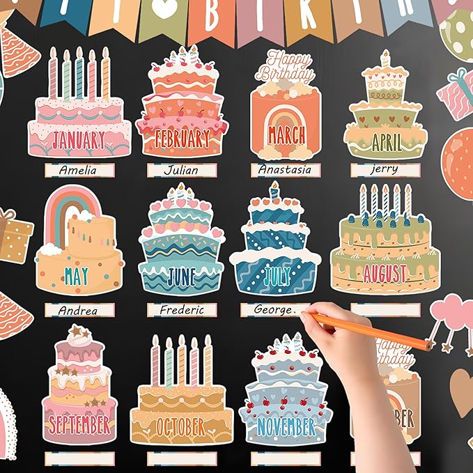 87 Pcs Boho Birthday Bulletin Board Decorations Boho Classroom Bulletin Decor Happy Birthday Board Cutouts for School Classroom Chart Calendar Wall Decor