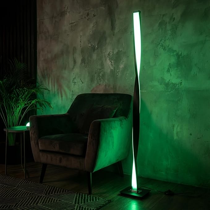 Brightech Helix Modern Color Changing LED Floor Lamp - 48” Tall Lamp with RGB Color Gradient and Contemporary Twisting Column Pole - Corner or End Table Standing Lamp - Built-in NO APP - Black