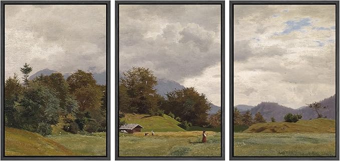 SIGNWIN Framed Canvas Print Wall Art Woodland Nursery Decor Set Storm Cloud Pastoral Farm Landscape Nature Abstract Fine Art Nordic for Living Room, Bedroom, Office - 24"x36"x3 Black