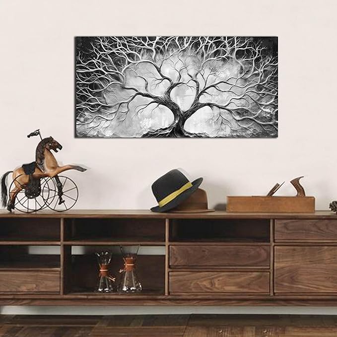 CGXART Tree Wall Art for Living Room - Black And White Wall Decor Office - Modern Tree of Life Wall Decor for Bedroom Size 20" x 40"