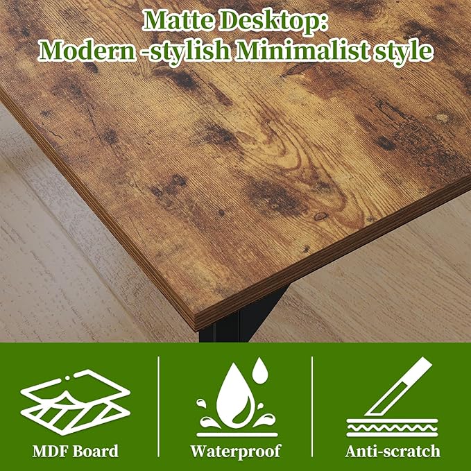Grandder 47 inch Computer Desk, Home Office Desk Study Writing Kid Table, Simple PC Work Desk, Adjustable Feet, Rustic Brown