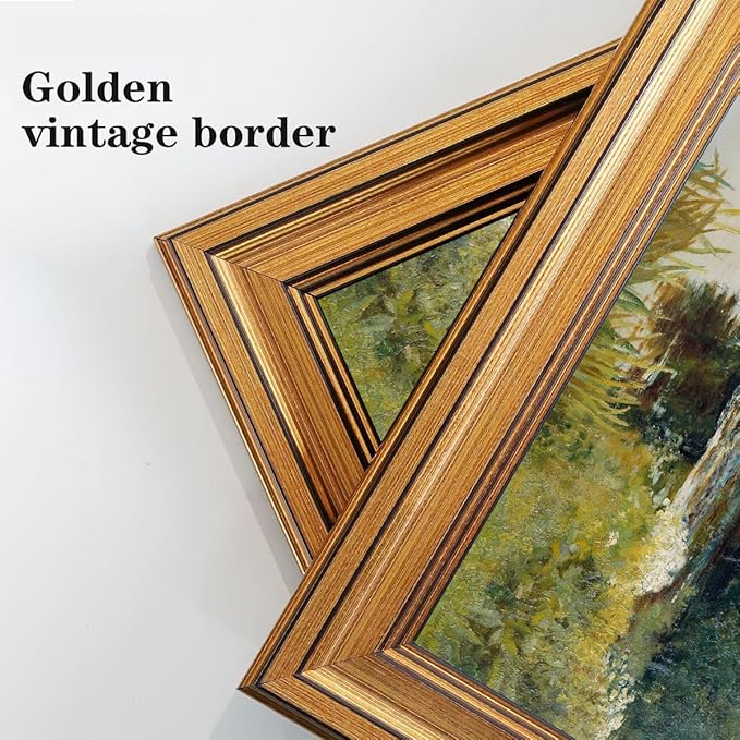 Gold Framed Wall Art Vintage River Canvas Wall Art Nature Landscape Antique River Artwork Prints Picture for Living Room Bedroom Farmhouse Bathroom Office Decor, 8x10