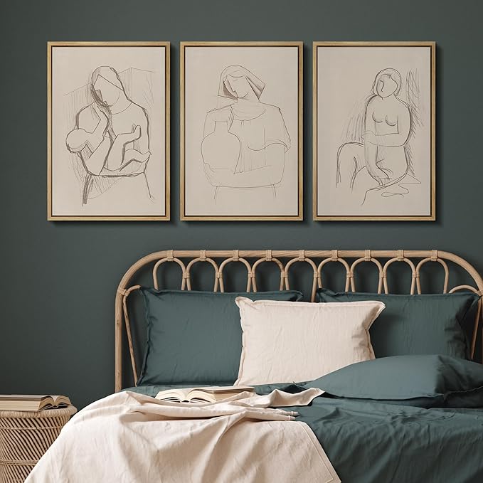SIGNFORD Framed Wall Art Print Set Minimalist Figurative Line Drawing Modern Abstract Digital Art Modern Art Contemporary for Living Room, Bedroom, Office - 16"x24"x3 NATURAL
