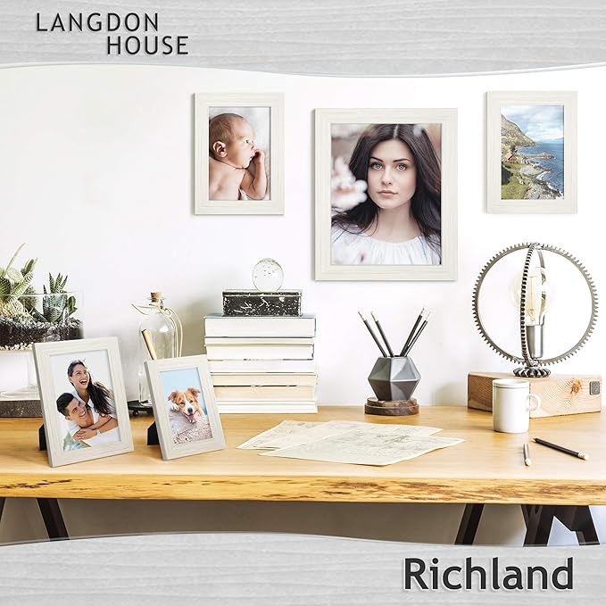 Langdon House 5x7 Picture Frames (Almond White, 6 Pack) Woodgrain Style, Wall Mount or Table Top, Richland Collection