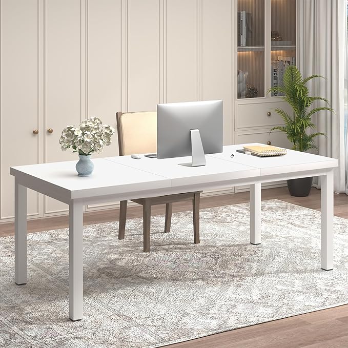 63 x 31 Inch Large Computer Desk, Modern Office Desk with Adjustable Feet, Gaming Desk with Deep Desktop, Study Writing Table for Home Office, Work from Home, White