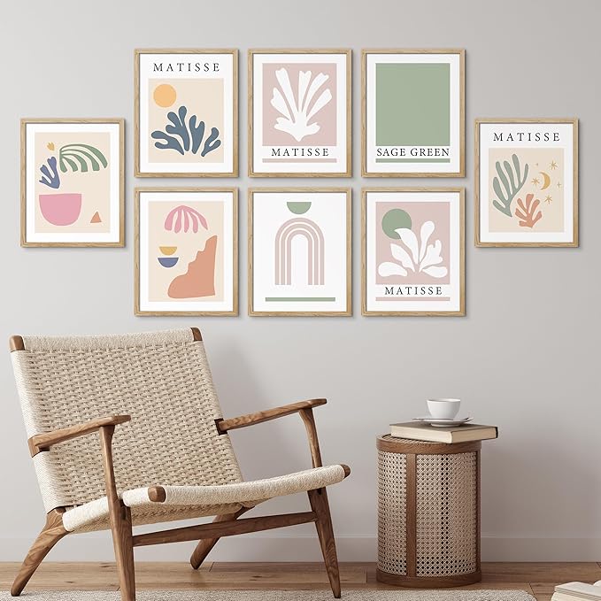 SIGNWIN Framed Poster Wall Art Set of Collage Henri Matisse Pastel Plant Blocks Nature Abstract Illustrations for Living Room, Bedroom, Office - 11"x14"x 8 Natural