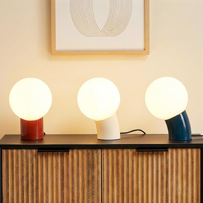 Brightech Vino LED Table Lamp - Small 8" Modern Dimmable Metal Lamp with USB-C Charging, Frosted Glass Globe Shade - Warm White Accent Light for Bedroom, Living Room, Bedside, Nightstand - Teal