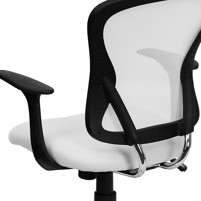 Flash Furniture Alfred Mid-Back White Mesh Swivel Task Office Chair with Chrome Base and Arms