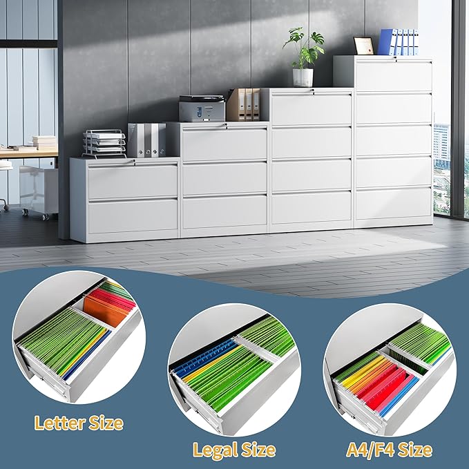 3 Drawer File Cabinet with Lock, Lateral Filing Cabinets,Metal Storage Filing Cabinets for Home Office, Heavy Duty File Cabinet for Letter/Legal/A4/F4 Size Amsseble Required, White
