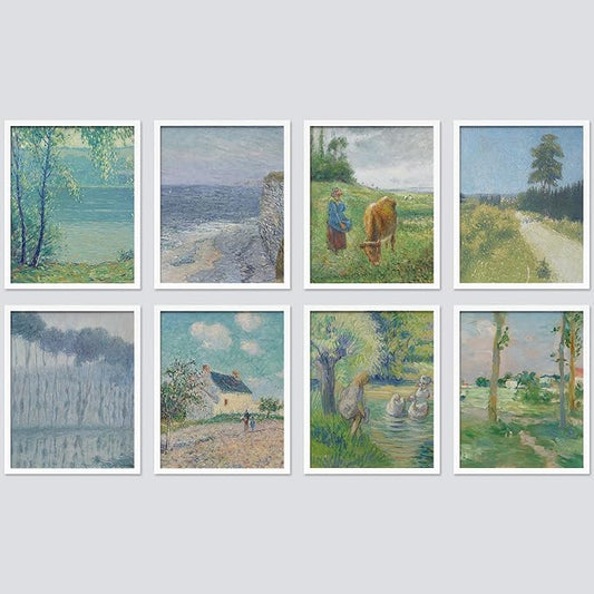 SIGNWIN Framed Poster Wall Art Set of Vintage Posters Vintage Landscape Watercolor Nature Landscape, Rustic Framhouse Decor for Living Room, Bedroom, Office - 11"x14"x 8 White