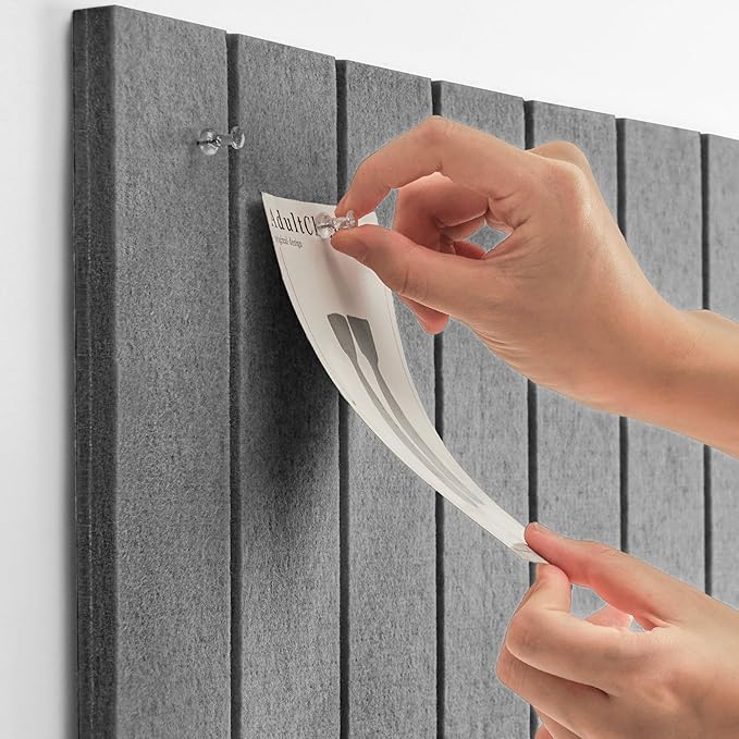 Bulletin Board, 24 x 18 inches Felt Board Decorative Pin Board, 4' x 3' Cork Board Alternative for Wall, Foldable Photo Board with 20 Pushpins - Gray Stripes