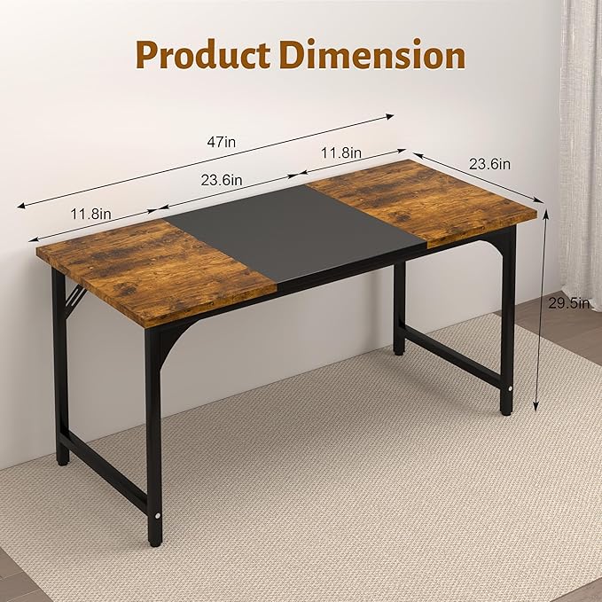AZN Office Desk, Office Desk 47'', Carbon Fiber Desktop Computer Desk, 24'' Wide Computer Desk w/Large Legroom, Home Office Desks for Work Writing Study Gaming, Waterproof & Scratch-Resistant Surface