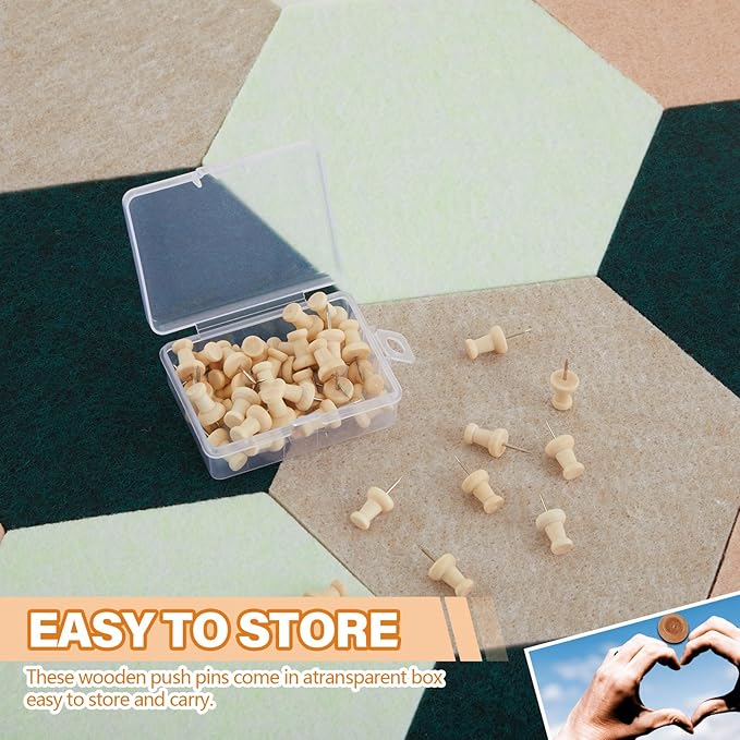 16 Pcs Hexagon Cork Board for Walls with 50 Wooden Push Pins 6.7 x 5.9 in Felt DIY Tiles Notice with Nano Tape Hanging Bulletin Board for Home Photo Office Memo Note (Green)