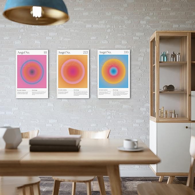 SHMAO Colorful Gradient Aura Angel Numbers Poster Canvas Wall Art for Room Aesthetic Inspirational Spiritual Wall Art Paintings Abstract Minimalist Wall Decor for Bedroom 16"x24" x 3 Pcs