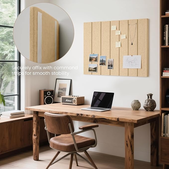 Bulletin Board, 24 x 18 inches Felt Board Decorative Pin Board, 4' x 3' Cork Board Alternative for Wall, Foldable Photo Board with 20 Pushpins - Beige Brown Stripes
