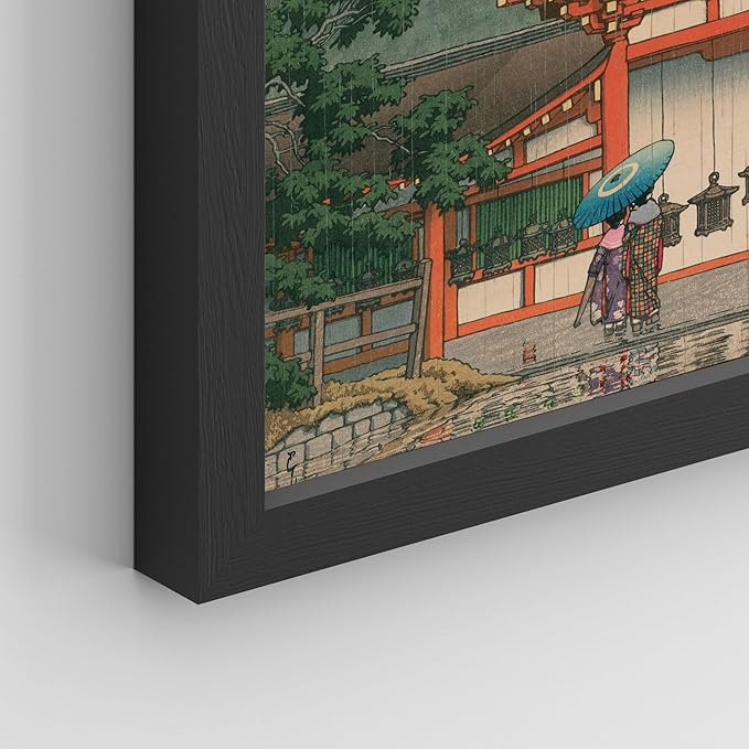 SIGNWIN Framed Poster Wall Art Set of Two Women in The Rain, Two Women in The Snow, Walking by a Temple on a Snowy Day for Living Room, Bedroom, Office - 12"x16"x 8 Black