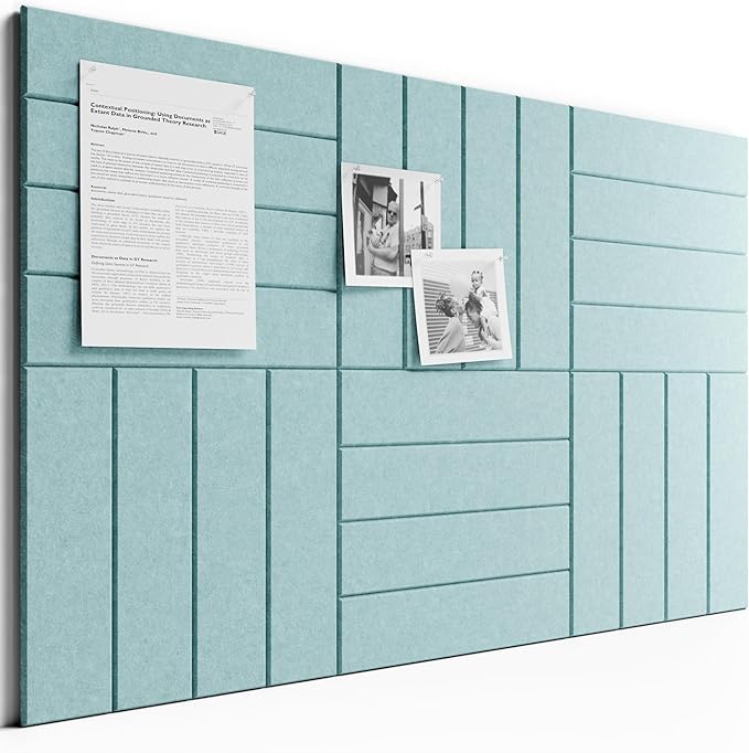 Bumusty Large Cork Board Alternative-36 x 24" Felt Bulletin Board Tiles, with 30 Pushpins, 40 Adhesive Tabs, 6-Pack Slat Wall Paneling, Cork Boards for Office Push Pin Board Felt Board-Aqua Blue