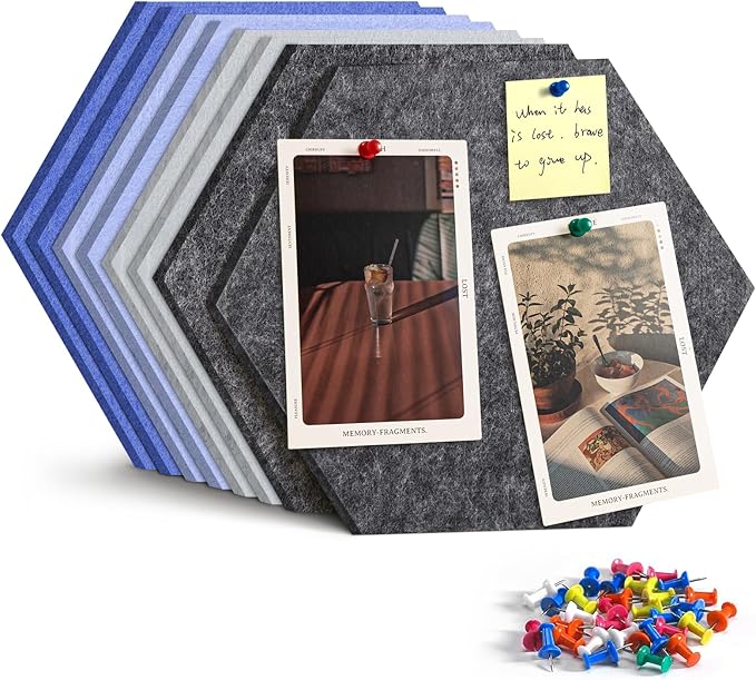 8 Pack Hexagon Felt Bulletin Board Tiles - 11.8" Large Thick Pin Board for Walls with 30 Push Pins, DIY Boards for Office Home School Decor, Aesthetic Hex Cork Board Alternative