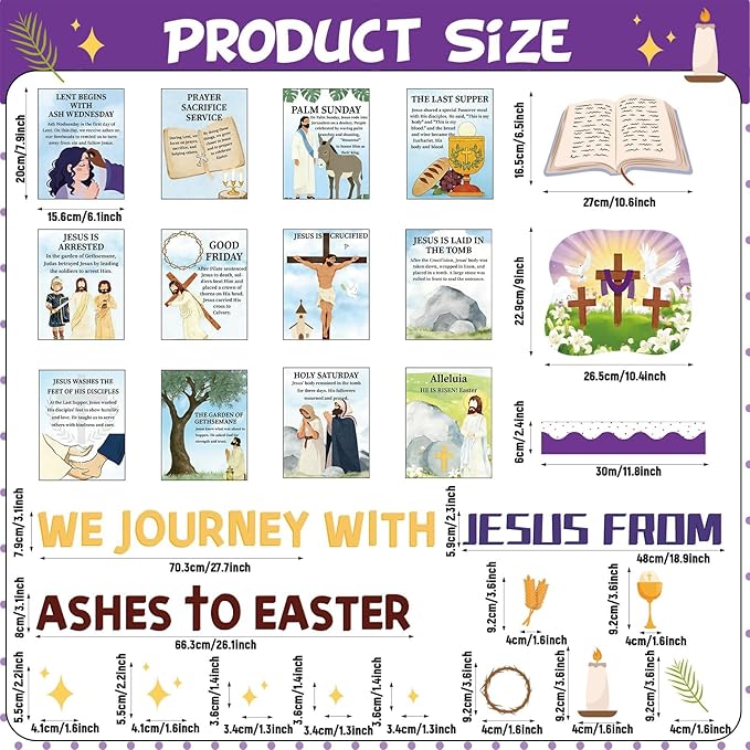 Easter Bulletin Board Decoration Set Jesus Resurrection Journey Posters from Ashes to Easter Classroom Decorations Holy Week Events Paper Cutouts for Kids Christian Chalkboard Wall Door Decor