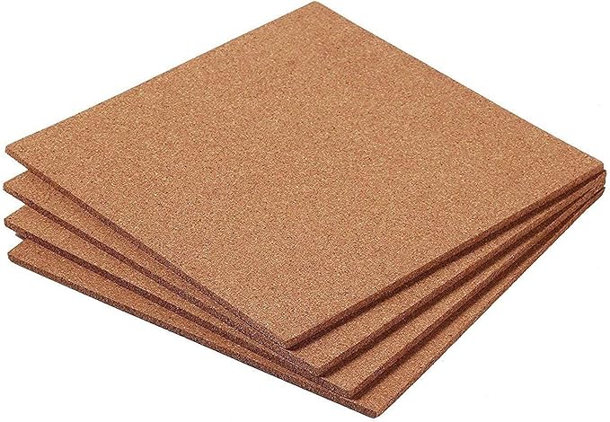 Juvale Cork Board Tiles - 12 x 12 in, 1/4 in Thick, 4-Pack Brown Square - Corkboard for Office & Bulletin Boards for Walls - Crafts, Coasters & Trivets