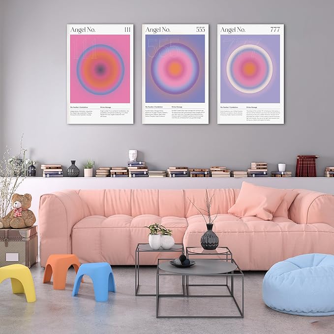 Colorful Gradient Aura Angel Numbers Poster Canvas Print Artwork Room Decor for Bedroom Aesthetic, 3 Piece Framed Inspirational Minimalist Art Paintings Decor for Bedroom Office 20"x30" x 3 Pcs
