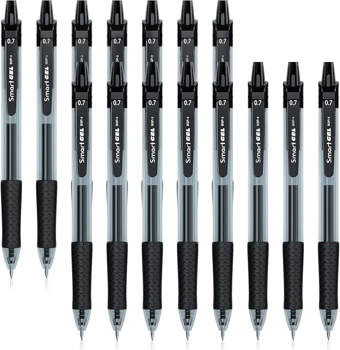 30 Pack Black Gel Pens, Retractable Medium Point Gel Ink Pens Smooth Writing for School Office Home, Comfort Grip(15 Pens with 15 Refills)