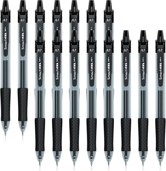 30 Pack Black Gel Pens, Retractable Medium Point Gel Ink Pens Smooth Writing for School Office Home, Comfort Grip(15 Pens with 15 Refills)